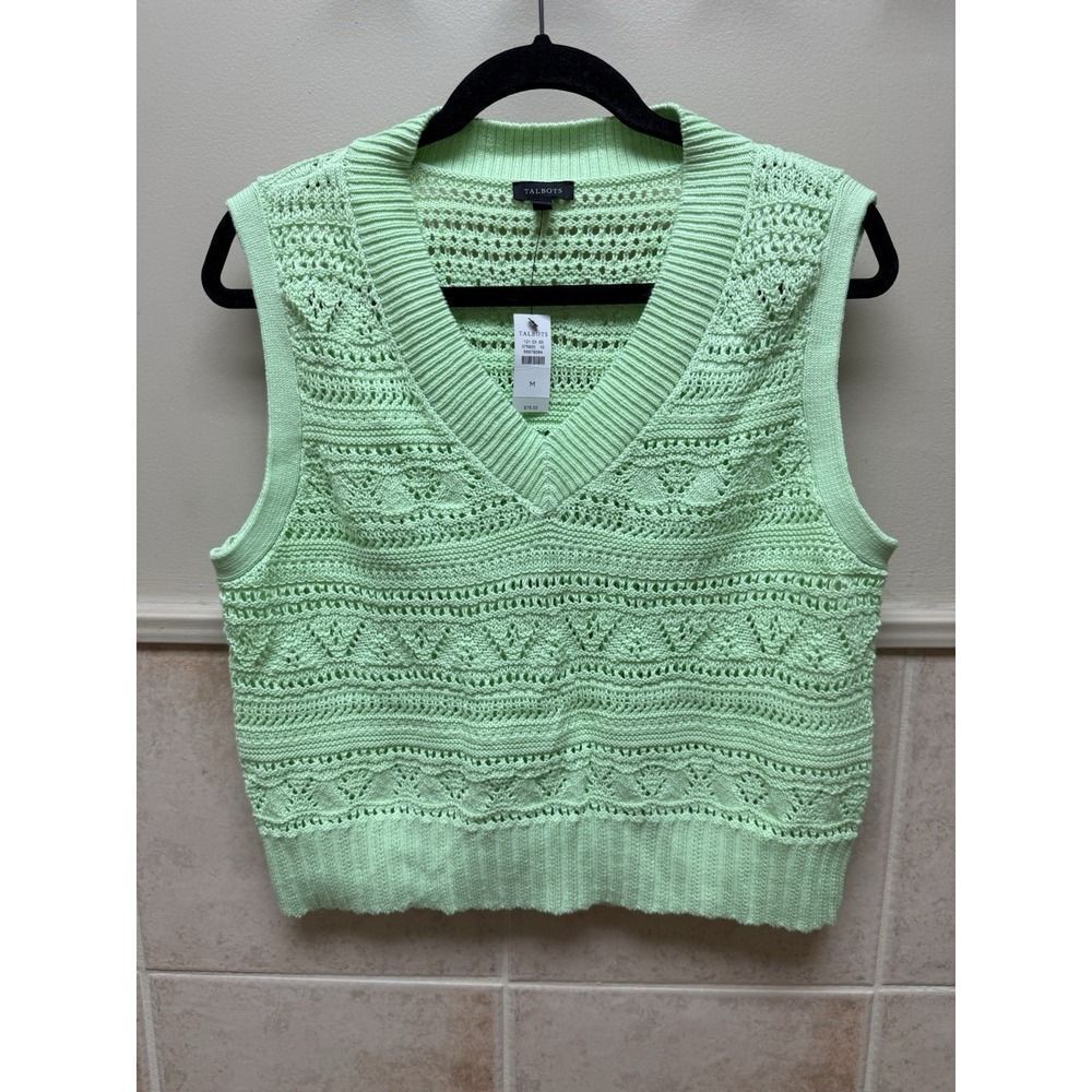 Talbots Cropped Shaker Stitch Sweater Vest. Mint green. Sz M.NWT.MSRP $79.50 - Picture 3 of 11